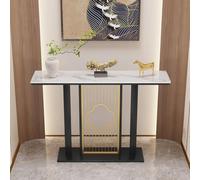 Mesa de entrada estrecha moderna con encimera de piedra sinterizada y estructura metálica, consola rectangular mesa auxiliar larga para vestíbulo, salón, pasillo.(Black1,80x30cm/31.5x11.8in)