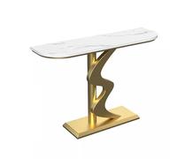 Mesa de entrada estrecha rústica ligera con marco de hierro de lujo, mesa de pasillo con losa de roca, esquinas redondeadas, base estable para pasillo, dormitorio, sala de estar, vestíbulo