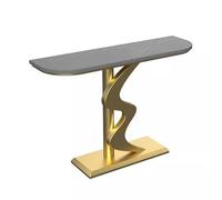 Mesa de entrada estrecha rústica ligera con marco de hierro de lujo, mesa de pasillo con losa de roca, esquinas redondeadas, base estable para pasillo, dormitorio, sala de estar, vestíbulo