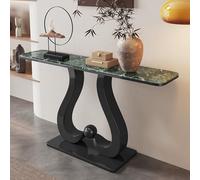 Mesa de entrada geométrica de 47 pulgadas con almacenamiento de tablero de roca, mesa de sofá moderna para pasillo y sala de estar, elegantes muebles de vestíbulo verde y negro