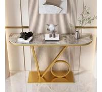 Mesa de entrada moderna estrecha,tablero de piedra sinterizada y estructura | Tablero elegante de piedra sinterizada, estructura de bastidor metálico estable(Gold-Gray,47.2in)