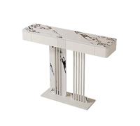 Mesa de entrada semicircular con cajones, mesa consola estrecha para espacios pequeños, vestíbulo y sala de estar, diseño de losa de roca, acabado blanco, 120 cm