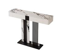 Mesa de entrada semicircular con cajones, mesa consola estrecha para espacios pequeños, vestíbulo y sala de estar, diseño de losa de roca, acabado blanco, 120 cm