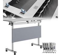 Mesa de entrenamiento móvil, escritorio plegable para sala de conferencias, escritorio móvil para computadora para reuniones, incluye 6 piezas, 140 cm de longitud
