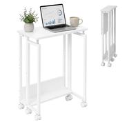 Mesa de Escritorio abatible Relaxdays, con 6 Ruedas (2 con Freno), ocupa Poco Espacio, 75 x 60 x 50 cm, Metal, Blanca