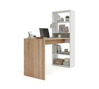 Mesa de escritorio con estantería en blanco artik y roble canadian 120x50 cm cosmic blanco artik (blanco mate) - roble canadian 120 x 71 x 53 cm