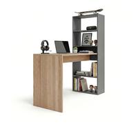 Mesa de escritorio con estantería en gris grafito y roble canadian 120x50 cm cosmic gris grafito - roble canadian 120 x 71 x 53 cm