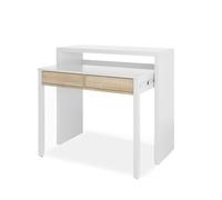Mesa de escritorio extensible zira blanco artik (blanco mate) - roble canadian 98,5 x 87,5 x 66 cm