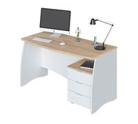 Habitdesign Mesa de Despacho con 3 Cajones, Mesa de Oficina o Estudio, Modelo Stil, Acabado en Balnco Artik y Roble Canadian, Medidas: 136 cm (Ancho) x 67 cm (Fondo) x 74 cm (Alto)