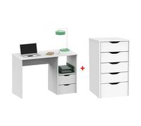 Mesa de escritorio y cajonera Eko (2 pzs., Blanco)