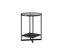 Mesa de esquina doble redonda nórdica de hierro mármol mesita de noche pequeña mesa redonda de esquina mesa de centro de lujo sofá lateral de cristal (color: gris) (D)