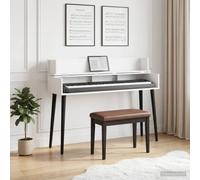 Mesa de estudio blanca 130 x 40 x 19,5 cm de madera con espacio para | Mesa de trabajo musical moderna, opciones de configuración flexibles, construcción estable, versátil