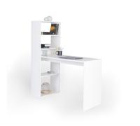 duehome | Escritorio Juvenil con Estanteria Reversible, Mesa de Ordenador, Modelo Qanik, Acabado en Blanco, Medidas: 122,5 cm (Largo) x 49,5 cm (Ancho) x 140 cm (Alto)