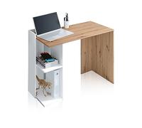 Mesa de Estudio Reversible con Estantes, Escritorio, Sistema de Almacenaje, Modelo Kenia, Acabado en Color Roble Nodi y Blanco Artik, Medidas: 100 cm (Largo) x 78 cm (Alto) x 52 cm (Fondo)