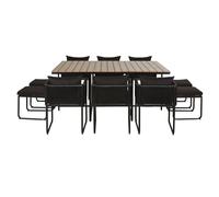 Mesa de exterior de para 6/10 personas, 6 sillones y 4 taburetes de resina negra