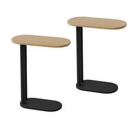 Mesa de extremo lateral redonda de metal con tapa de madera sólida, moderna mesa de centro de noche ligera para la sala de estar para la sala de estar restaurante de restaurante pequeño espacio pequ