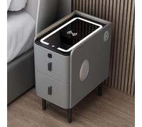 Mesa de fin de cama inteligente con cajón de almacenamiento y puerto de carga USB Pequeño mesita de noche para el dormitorio Noche estrecha con cajón moderno de la noche inteligente (tamaño: 35