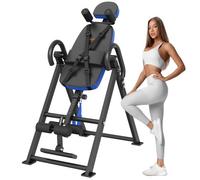 VEVOR Mesa de Inversión Resistente con Capacidad 136 kg, para la Espalda, Equipo de Entrenamiento de Fuerza con Reposacabezas, Bloqueo de Tobillo, Cinturón Protector, Azul/Negro, 1200 x 690 x 1640 mm