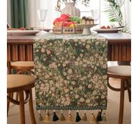 Mesa de jacquard botánica para corredor, mesa jacquard floral verde para corredor, con borlas, mezcla de algodón con patrón de margaritas para fiesta en casa (33-120)