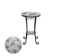 Mesa de jardín de mosaico, soporte para plantas al aire libre de 35 cm con estante, parte superior de azulejos de cerámica de metal, mesa auxiliar redonda pequeña de Lisboa para balcón, terraza