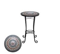 Mesa de jardín de mosaico, soporte para plantas al aire libre de 35 cm con estante, parte superior de azulejos de cerámica de metal, mesa auxiliar redonda Marrakech para balcón, terraza, porche