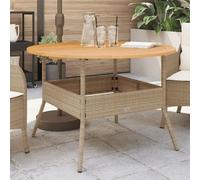 Mesa de Jardín Exterior, Redonda con Tablero de Madera de Acacia, Estructura de Acero y Ratán Sintético, Resistente a la Intemperie, para Terraza, Jardín o Camping, Color Beige, Ø110 x 71 cm