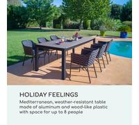 blumfeldt Menorca Expand - Mesa de jardín, Extensible, Aluminio/imitación Madera plástica, revestida de Polvo, Patas Regulables, Superficie de Mesa máx.: 213 x 95 cm, Oscura/Antracita