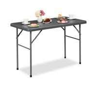 Relaxdays Mesa Jardín Efecto Ratán, Plegable, Rectangular, Resistente, Plástico y Acero, 74 x 121,5 x 61 cm, Gris