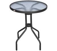 Mesa de jardín redonda Outsunny con superficie de vidrio templado y estructura metálica para patio comedor Ø60X70 Cm Negro
