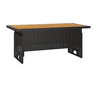 Mesa de Jardín Regulable en Altura/con Tablero de Madera, Mesa de Terraza/de Balcón/de Muebles de Jardín/de Salón, Negro, 100x50x43/63 Cm, Madera de Acacias y Ratán Sintético (Negro)