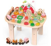 Mesa de juego de madera para niños, juguete de aprendizaje Montessori con lazo de motricidad, clasificador de formas y ferrocarril de animales, juguete sensorial para niños pequeños, regalo educativo