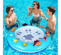 Mesa De Juego Flotante para Piscina, 100 Cm Bandeja Piscina Inflable con Posavasos, Flotador Bebidas Juego De Piscina para Adultos 4 A 6 Jugadores