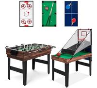 Mesa de Juego Multijuegos 5 en 1, Mesa de Juego Combinado multifunción para Niños Mesa de Billar, futbolín, Ping-Pong, Hockey de Aire y Baloncesto con Todos los Accesorios Gran Regalo para los niños