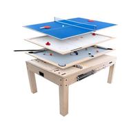 Mesa de Juegos 7 en 1 Multijuego | Billar, Ping Pong, Air Hockey, Ajedrez, Backgammon y Comedor | Efecto Roble | Incluye Todos Los Accesorios para Jugar | Diversión Familiar y Hogar