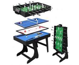 Mesa de Juegos Relaxdays 4 en 1: futbolín, Billar, Air Hockey, Colores | Mesa de ping-pong abatible, para niños y adultos