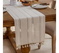 Mesa de lino de algodón rústico para corredor, con diseño hueco bordado, 33X180cm para decoración de mesa de comedor de cocina (blanco)