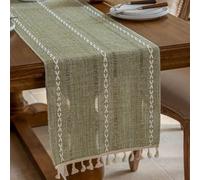 Mesa de lino de algodón rústico para corredor, con diseño hueco bordado, 33X180cm para decoración de mesa de comedor de cocina (verde)