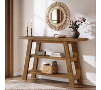 Mesa de madera de 47 pulgadas, consola de granja extendida con estantería de tres niveles, mesas de sofá rectangulares para detrás del sofá, mesitas de delgadas para entrada y pasillo