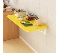 Mesa de madera plegable de pared, soporte de acero inoxidable resistente, diseño compacto que ahorra espacio para cocina, oficina, dormitorio, 70 x 30 cm (amarillo)