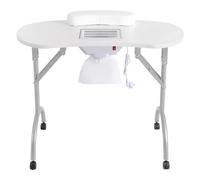 Mesa de manicura blanca con aspiración, mesa portátil de manicura, mesa de manicura, mesa de manicura, con ruedas, bolsa de transporte, para hogares, salones de belleza, 90 x 40 x 72,5 cm