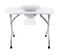Mesa de manicura con aspiración, mesa de uñas plegable, mesa de uñas móvil, con ruedas, incluye cojín de mano y bolsa para el polvo, carga 30 kg, 90 x 40 x 72,5 cm, color blanco