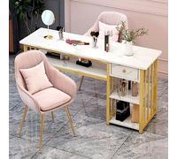 Mesa de Manicura de Doble Capa con Estampado de Mármol Blanco, Diseño de Almacenaje de Armario Lateral, Estuche Largo Decorativo, Banco de Trabajo para Técnicos de Uñas (Color : Style 2, Size : 100x