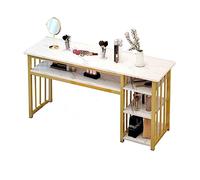 Mesa de Manicura de Doble Capa con Estampado de Mármol Blanco, Diseño de Almacenaje de Armario Lateral, Estuche Largo Decorativo, Banco de Trabajo para Técnicos de Uñas (Color : Style 1, Size : 120x