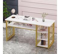 Mesa de manicura, escritorio para manicura para técnicos de uñas,Estación de manicura moderna con textura jaspeada con estantes abiertos,Mesa de madera para salón de belleza spa manicura tocador