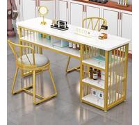 Mesa de manicura Estación de Clavos Escritorio, Textura de mármol con estantes Abiertos múltiples, salón de SPA Workeasy Assembly (140X40X78Cm)