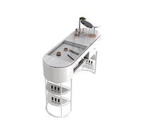 Mesa de manicura moderna con almacenamiento, escritorio profesional de tecnología de uñas, superficie de cristal y superficie de madera, ideal para salones de uñas y oficinas en casa, elegante