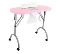 Mesa de manicura plegable, 98 x 40 x 72,5 cm, mesa de manicura con aspiración para salón de uñas, mesa de estudio, mesa de estudio, incluye bolsa de aspiradora y almohadilla para la muñeca, color rosa