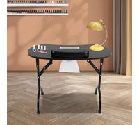 Mesa de manicura plegable con aspiración, 90 x 40 x 72,5 cm, mesa de manicura para salón de uñas, mesa de estudio, mesa de estudio, incluye ruedas y bolsa de almacenamiento, color negro