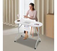 Mesa de manicura plegable con aspiración, 90 x 40 x 72,5 cm, mesa de manicura para salón de uñas, mesa de estudio, mesa de estudio, incluye ruedas y bolsa de almacenamiento, color blanco