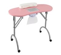 Mesa de manicura plegable con aspiración, 98 x 40 x 72,5 cm, mesa de manicura para salón de uñas, mesa de estudio, incluye bolsas de aspiradora y almohadilla para la muñeca, color rosa